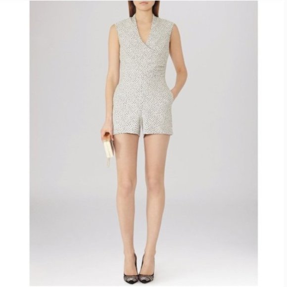 Reiss Jeanette Jaquard Romper in White and Black Speckled Print size 4 - Picture 2 of 11
